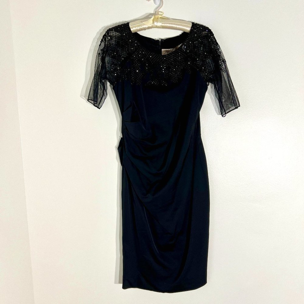 Stunning Lela Rose Black Dress w/ Plastic & Crystal Embroidery